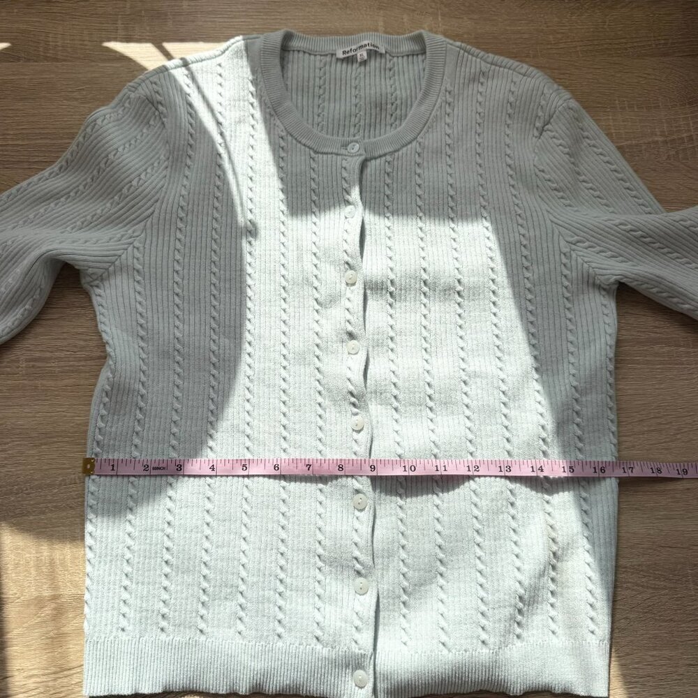 Reformation Natalie Cable Knit Cotton Cardigan Sweater Light Blue XL - Picture 11 of 15
